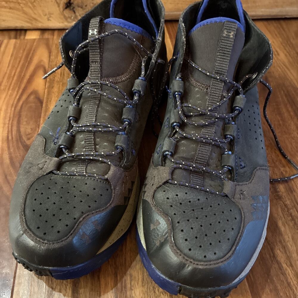 UNDER ARMOUR Size 11 Burnt River Leather Hiking Shoes Gray Black Blue